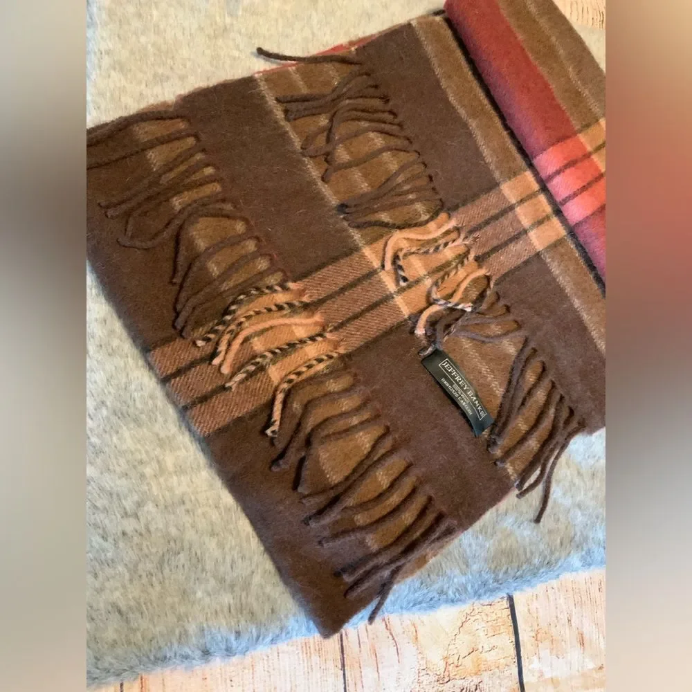 Jeffrey Banks 100% Wool Plaid Fringe Scarf